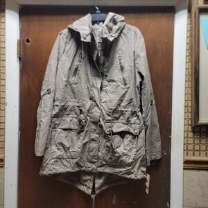 Levis NEW Cotton Hooded Anorak Jacket Field Coat 4 Pocket Cinch Waist Large